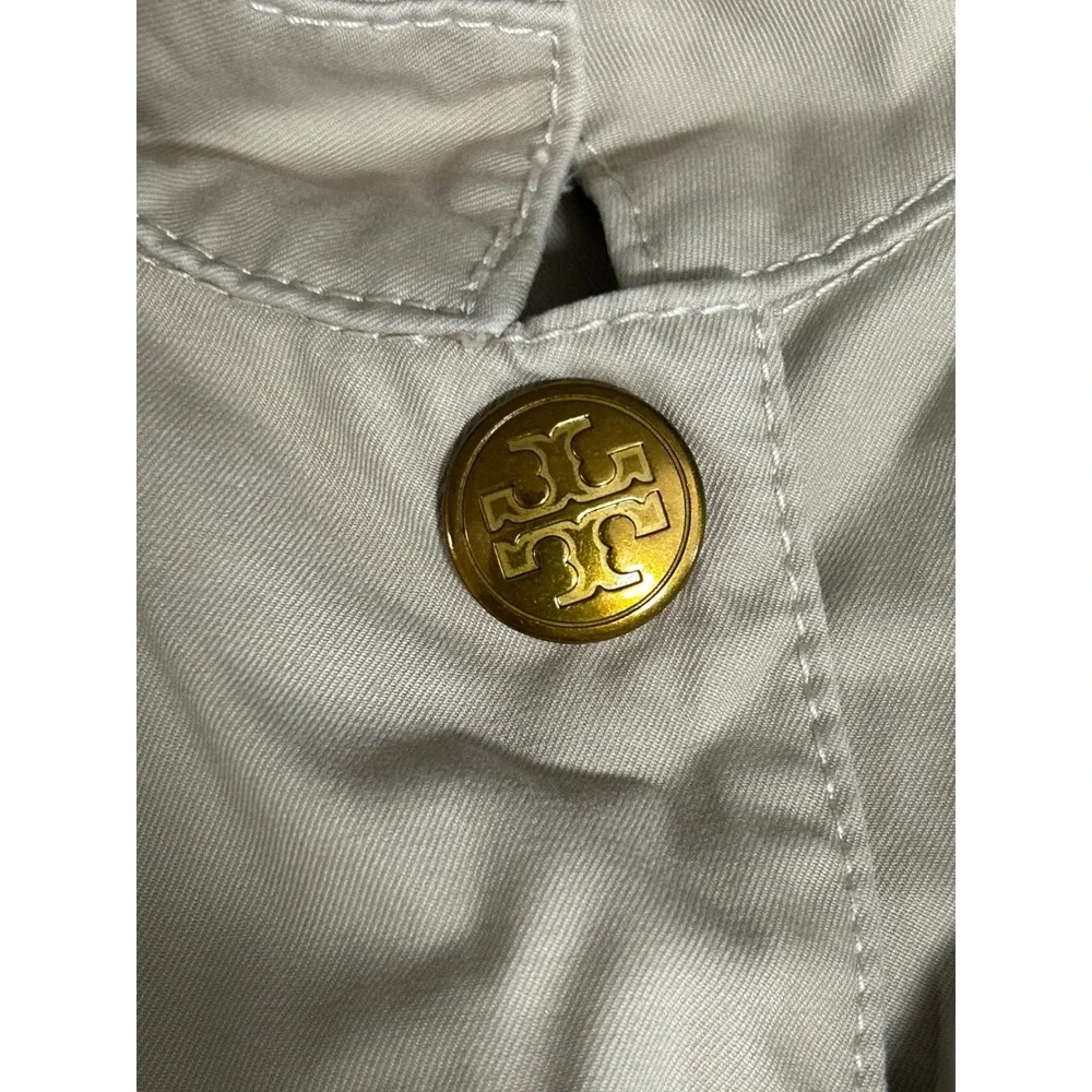 Tory Burch Tan Cotton Safari Utility Jacket Gold Logo Buttons Small - AC